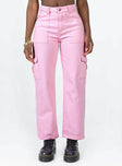 Front view of model wearing  front Princess Polly  Adelaide Cargo Jeans Pink