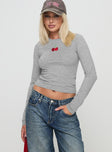 Cherry Love Long Sleeve Top Grey