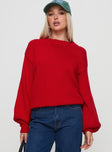 front view of model wearing Princess Polly Harmony Sweater Red Long 