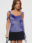 front view of model wearing Princess Polly Edgar Top Purple Sleeveless Cowl 