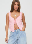 front view of model wearing Princess Polly Merrelle Top Pink Sleeveless Plunger 