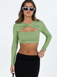 product Princess Polly Full Sleeves Square Neck  Aden Long Sleeve Twist Top Green