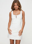 front view of model wearing Princess Polly Teaser Mini Dress White Square Neck 