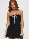 front view of model wearing Princess Polly Elkin Strapless Top Black Sleeveless straight 