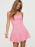 front view of model wearing Princess Polly Delamere Mini Dress Pink Square Neck 