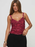 front view of model wearing Princess Polly Attention On Me Top Red Sleeveless V-Neck 