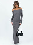 Front view of model wearing  front Princess Polly Boat Neck  Phylis Off The Shoulder Maxi Dress Slate