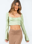 front view of model wearing Princess Polly Geneve Long Sleeve Top Green Full Sleeves Square Neck 