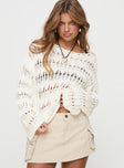 front view of model wearing Princess Polly Mistic Knit Sweater Cream Cropped 