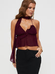 product Princess Polly Sleeveless Sweetheart  Demi Frill Top Burgundy