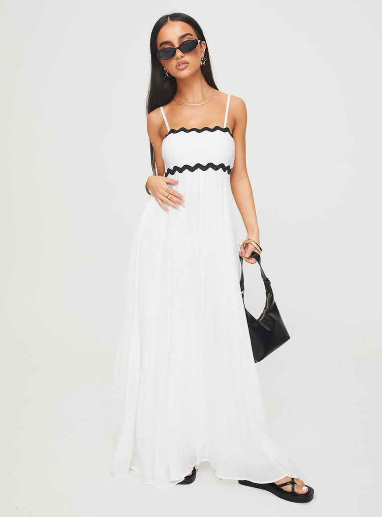 front view of model wearing Princess Polly Croxetti Maxi Dress White Square Neck 