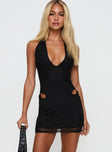 On Your Mind Halter Mesh Mini Dress Black