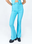 front view of model wearing Princess Polly Mid Way Laced Flare Pants Blue 