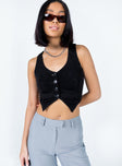 front view of model wearing Princess Polly Jalisa Top Black Sleeveless Scoop Neck 