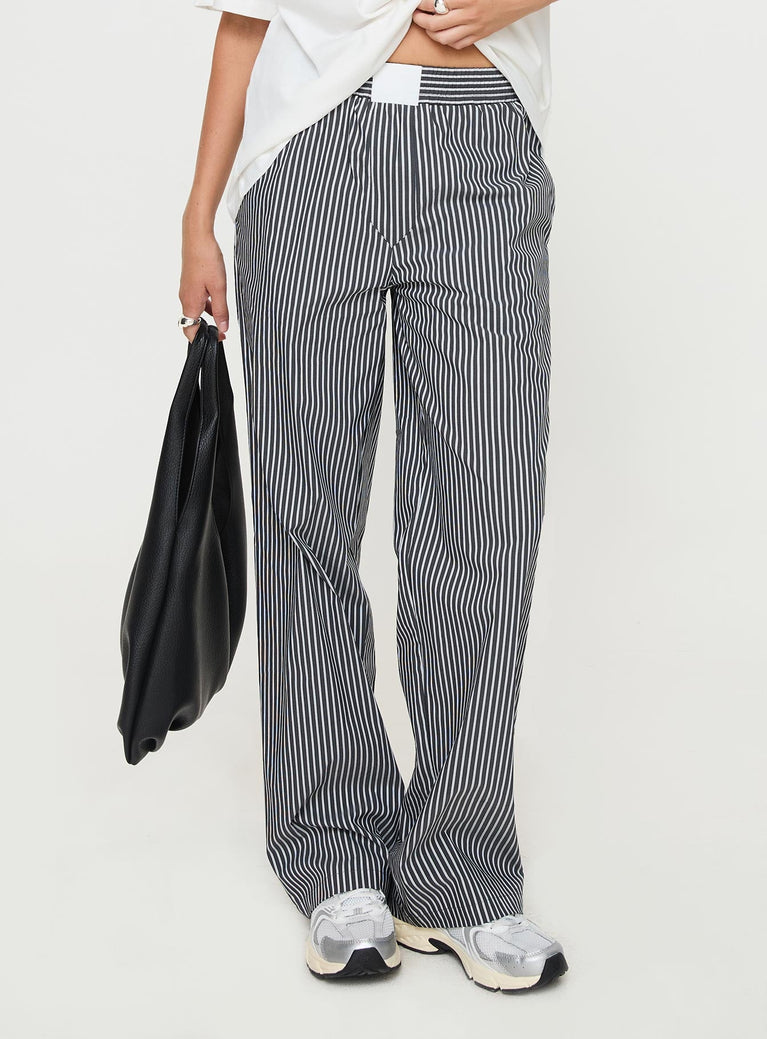 front view of model wearing Princess Polly Cobain Pants Onyx Stripe 