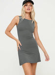 front view of model wearing Princess Polly Karreey Mini Dress Grey Scoop Neck 