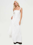 side view of model wearing Princess Polly Heart Shaped Maxi Dress White Square Neck 