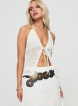 front view of model wearing Princess Polly Tahlia-marie Crochet Top White Sleeveless Plunger 