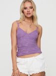 front view of model wearing Princess Polly Attention On Me Top Purple Sleeveless V-Neck 