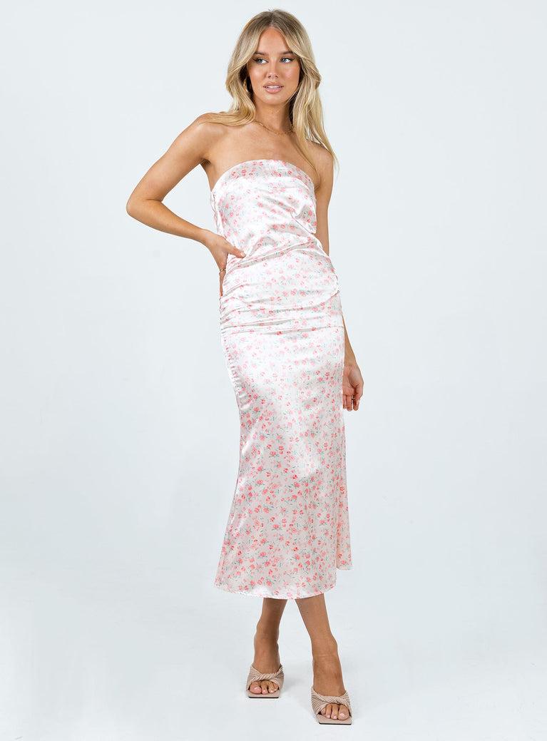 product Princess Polly Crew Neck Crew Neck  Barnsley Strapless Midi Dress Pink / Floral