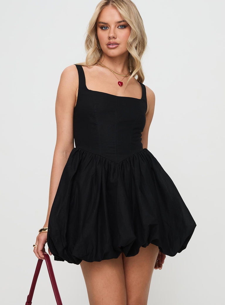 Alcott Bubble Hem Mini Dress Black