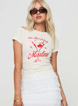 front view of model wearing Princess Polly Let's Have A Dirty Martini Tee White Short Sleeves Crew Neck 