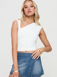 front view of model wearing Princess Polly Ander Top White Sleeveless Asymmetric Neckline 