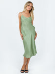 Front view of model wearing  front Princess Polly High Neck  Varese Midi Dress Green