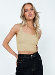 front view of model wearing Princess Polly Harriet Top Beige Sleeveless Scoop Neck 