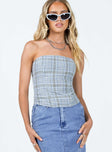 Front view of model wearing  front Princess Polly Sleeveless Square Neck  Catalonia Tube Top Blue