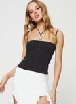 Front view of model wearing  front Princess Polly Sleeveless Square Neck  Byas Top Black