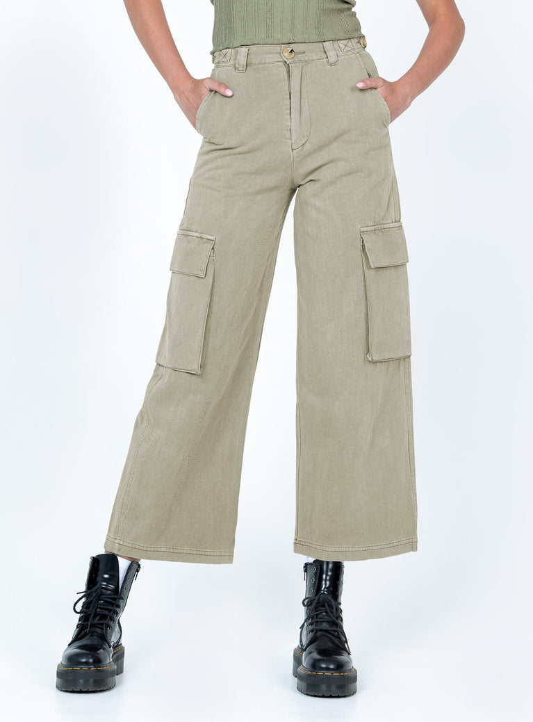 back view of model wearing Princess Polly The Stevie Cargo Pants Khaki 