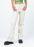 front view of model wearing Princess Polly Michael Cord Pants Beige 