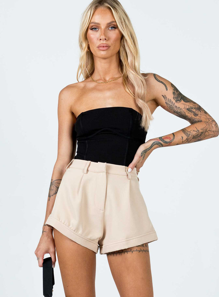 Shorts  Fit & flare  100% polyester  Length of size US 4 / AU 8 waist to inner leg hem: 36cm / 14.1"   High waisted  Hook & zip fastening  Belt looped waist  Pleated front  Angled hem 