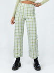 front view of model wearing Princess Polly Euros Pants Light Green Check 