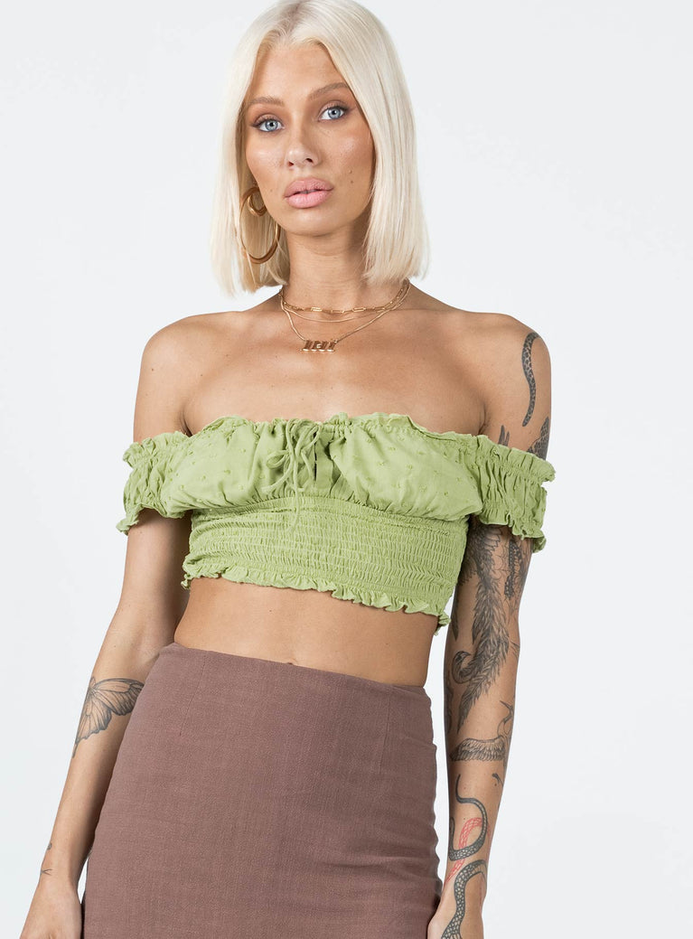 product Princess Polly Three Fourth Sleeves Square Neck  Asner Top Sage Green