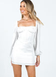 Front view of model wearing  front Princess Polly Square Neck  Vilma Long Sleeve Mini Dress White