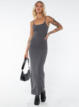 Front view of model wearing  front Princess Polly High Neck  Knox Maxi Dress Slate Tall