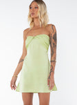 Front view of model wearing  front Princess Polly Asymmetric Neckline  Irena Strapless Mini Dress Green Tall