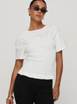 front view of model wearing Princess Polly Maybe Tomorrow Ruched Top White Short Sleeves Crew Neck 