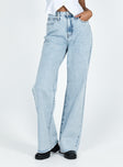 Front view of model wearing  front Princess Polly Mid Rise  Carey Denim Jeans Light Wash