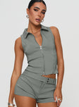 front view of model wearing Princess Polly Janae Vest Top Grey Sleeveless V-Neck 