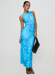 front view of model wearing Princess Polly Heartstring Maxi Dress Blue Crew Neck 