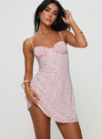 front view of model wearing Princess Polly Draven Mini Dress Pink Sweetheart Neckline 