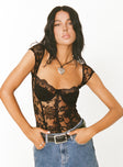 product Princes Polly Short Sleeves  Cadrot Lace Bodysuit Black