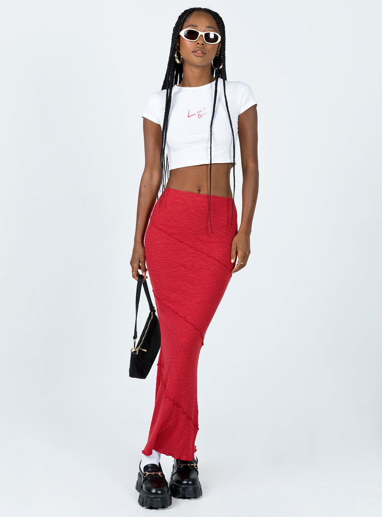 Front view of model wearing  front Oscar Maxi Skirt Red Princess Polly  Maxi 