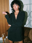 Front view of model wearing  front Princess Polly Asymmetric Neckline  Ponnette Blazer Dress Black