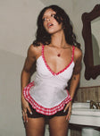 front view of model wearing Princess Polly Sweetness Overload Top White Sleeveless Plunger 