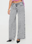 front view of model wearing Princess Polly Brayden Low Wise Relaxed Jeans Grey Acid Wash Low Rise Jeans 