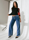 front view of model wearing Princess Polly Darla Low Rise Straight Jean Mid Wash Mid Rise 